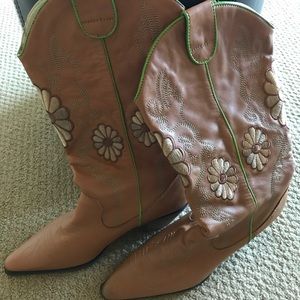 Light Brown Embroidered Cowboy Boots